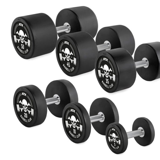 ATX® PRO-Style - gantere profesionale din cauciuc - cu Logo Barbell Club - 15 kg