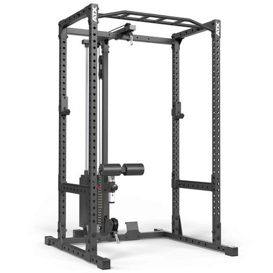 ATX® Power Rack PRX-510 cu stație profesională pentru tracțiuni la scripete cu stivă de greutăți 100 kg – înălțime 198 cm
