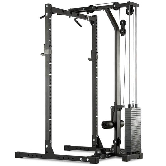 ATX® Half Rack 620 – stație multifuncțională cu helcometru, scripete cu stivă de greutăți, capacitate maximă 400 kg, înălțime 214 cm