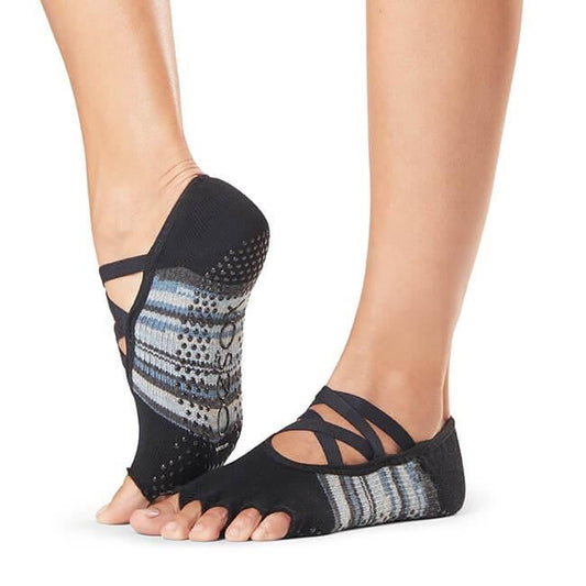 Sosete yoga, pilates, gimnastica ToeSox Half Toe Elle - Negru/ Imprimeu