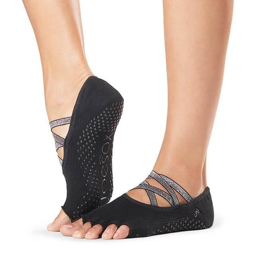 Sosete yoga, pilates, gimnastica ToeSox Half Toe Elle - Negre/ Elastic argintiu
