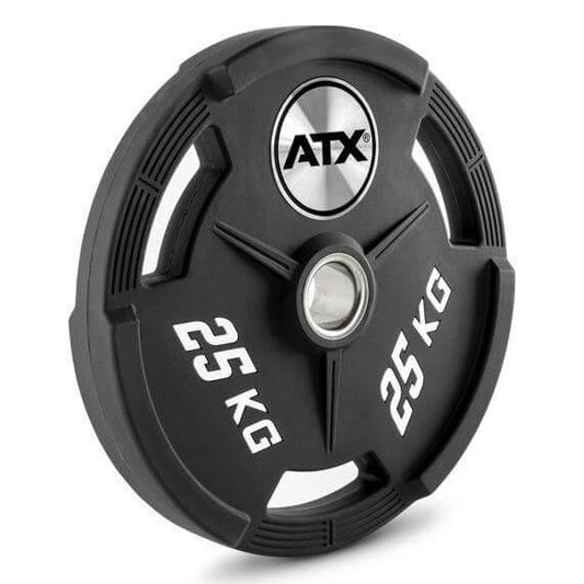 Disc olimpic, poliuretan, 3 mânere de prindere ATX®, placa de greutate, Ø 50 mm, negru