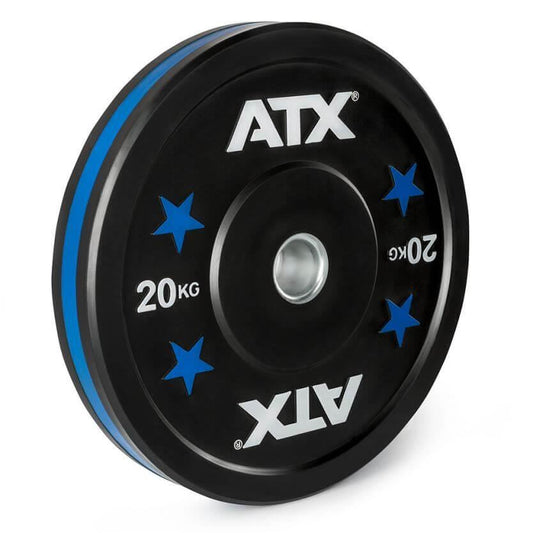 Disc olimpic Bumper de cauciuc ATX®, placa de greutate 5-25 kg, negru cu dungi colorate