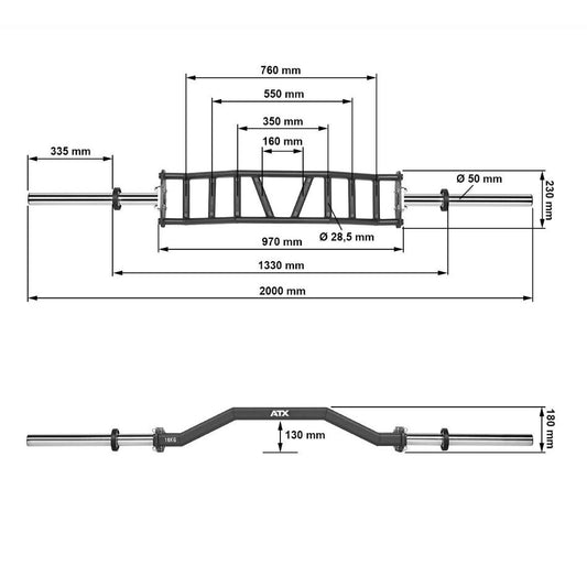 Bara multi-grip ATX® Cambered Swiss Bar - 50 mm - 200 cm - 4 lățimi diferite de prindere