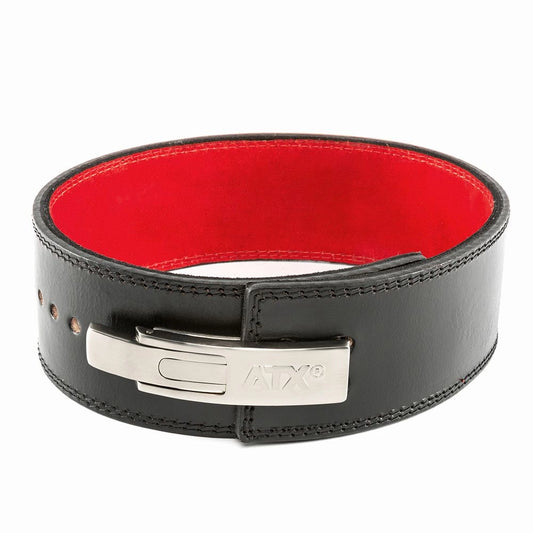 Centură de powerlifting ATX® Power Belt Clip – piele naturală, negru / roșu