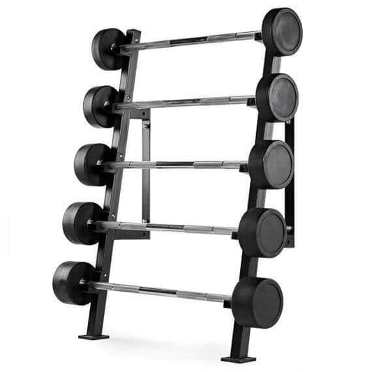 Suport compact de perete pentru bare de haltere – capacitate 5 bare